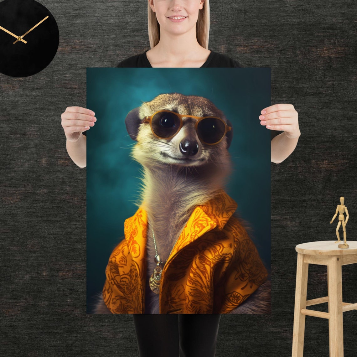 Cool Meerkat Wearing Sunglasses Orange Paisley Shirt 80s Poster