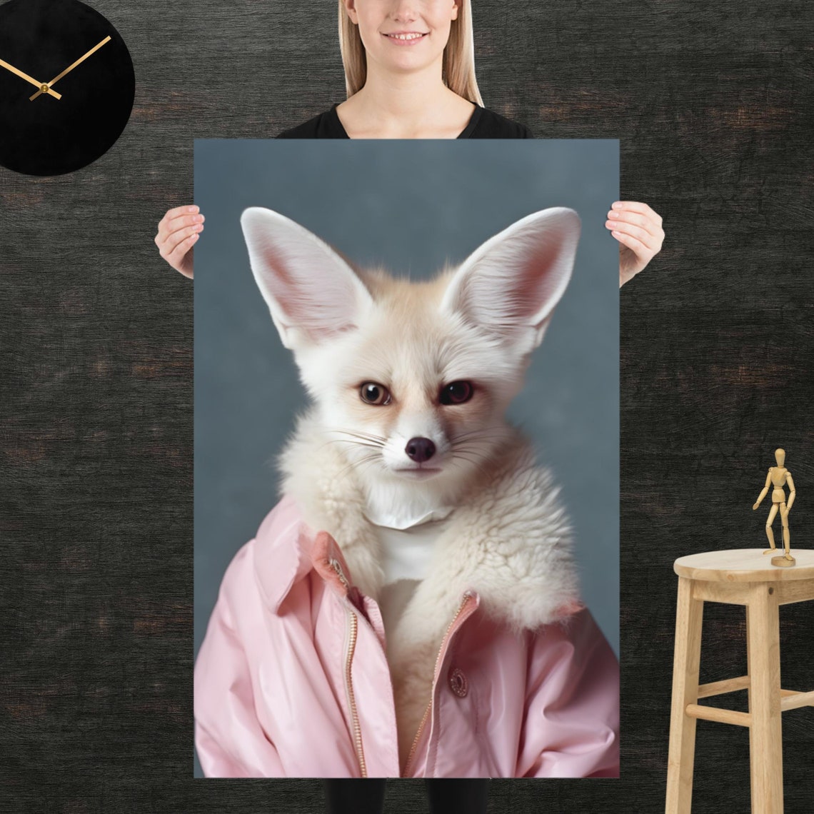 Fennec Fox in Pink Satin Jacket 80s Retro Funny Animal Poster