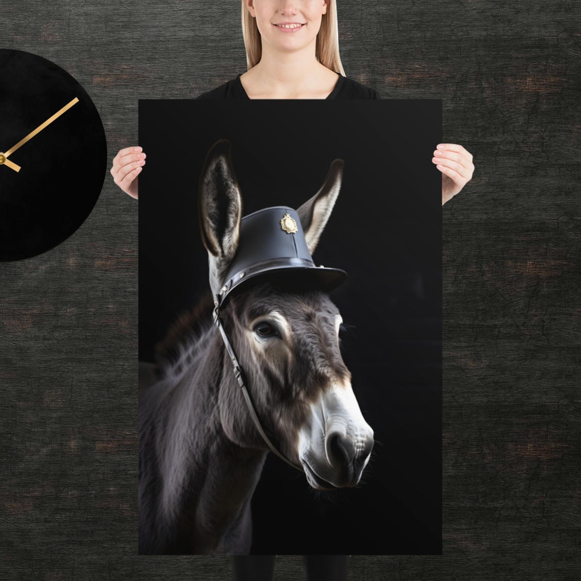 Police Donkey Funny Animal Portrait Cute Officer Helmet Pet Poster