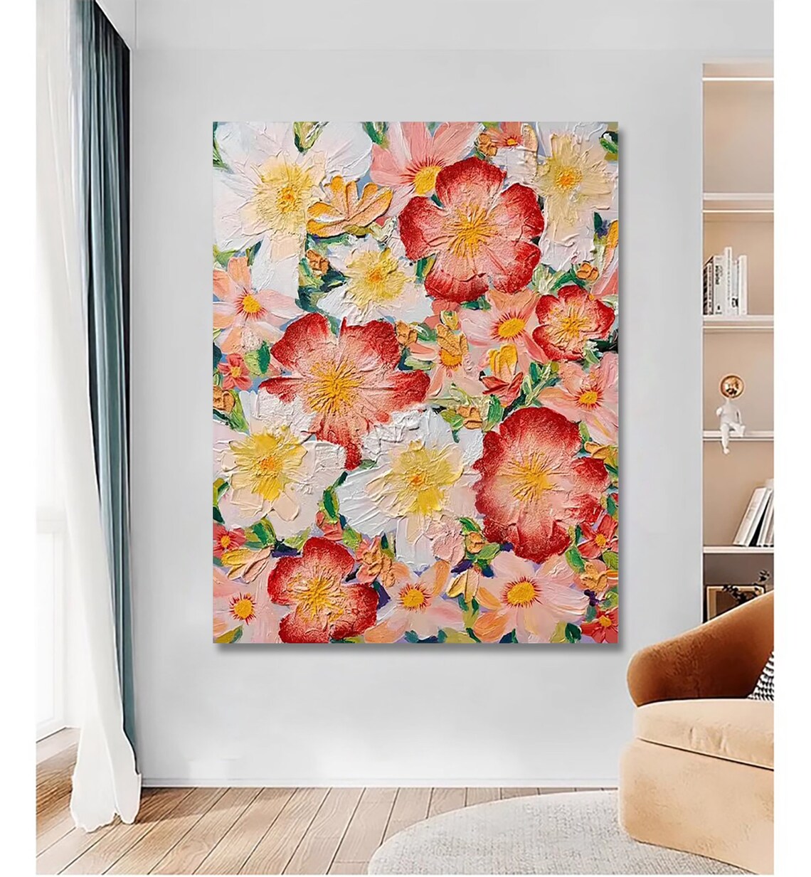 Coral Pink White Blossoms Impasto Floral Oil Painting Poster - Image 6