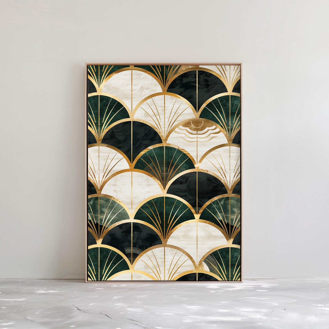 Art Deco Gold Emerald Scallop Fan Pattern Luxury Wall Decor Poster