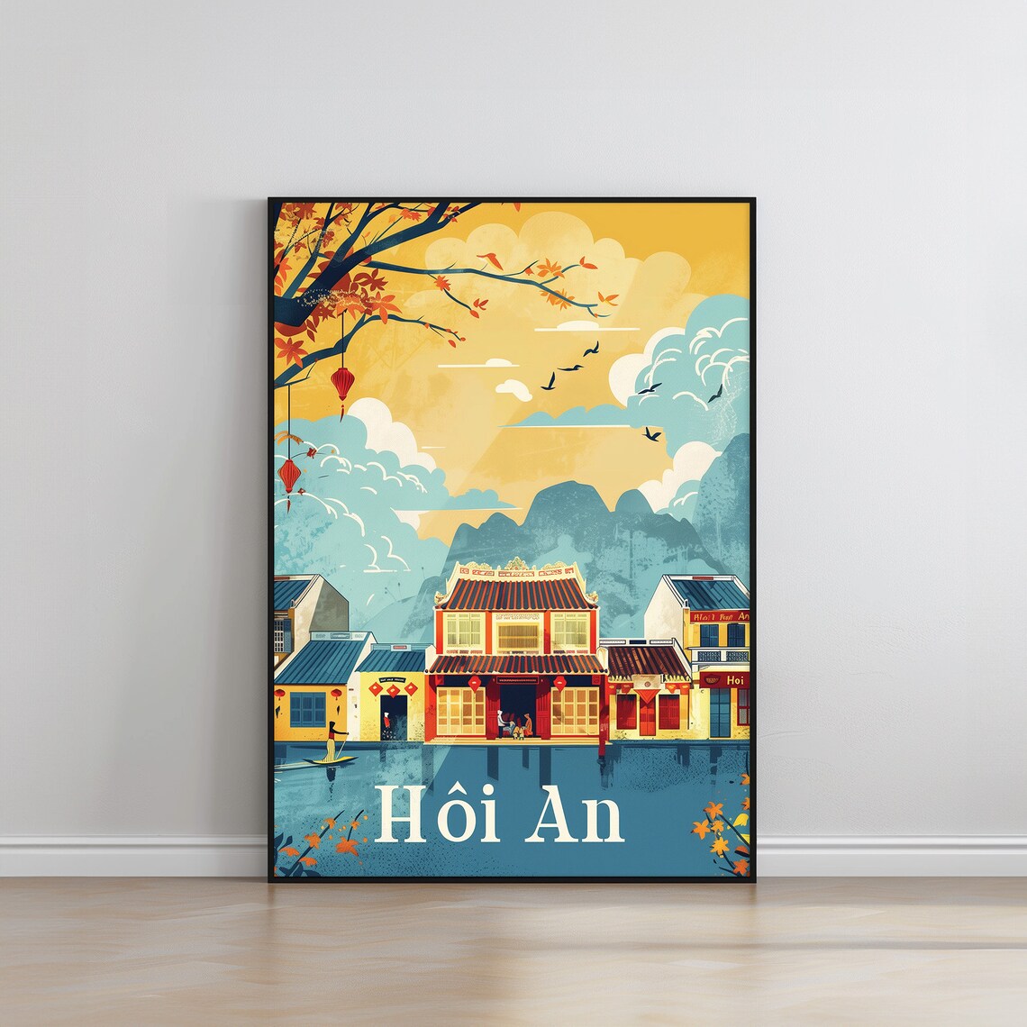 Hoi An Vietnam Old Town Riverside Sunny Day Vintage Travel Poster - Image 2