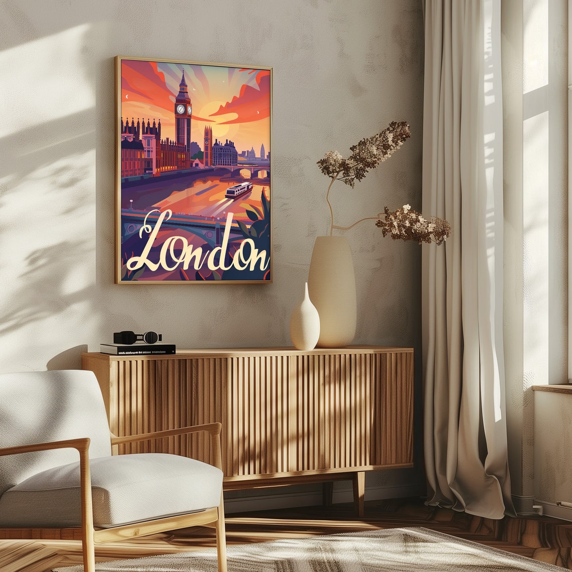 London Sunset Thames Big Ben River Boat Retro Travel Art Poster - Image 5