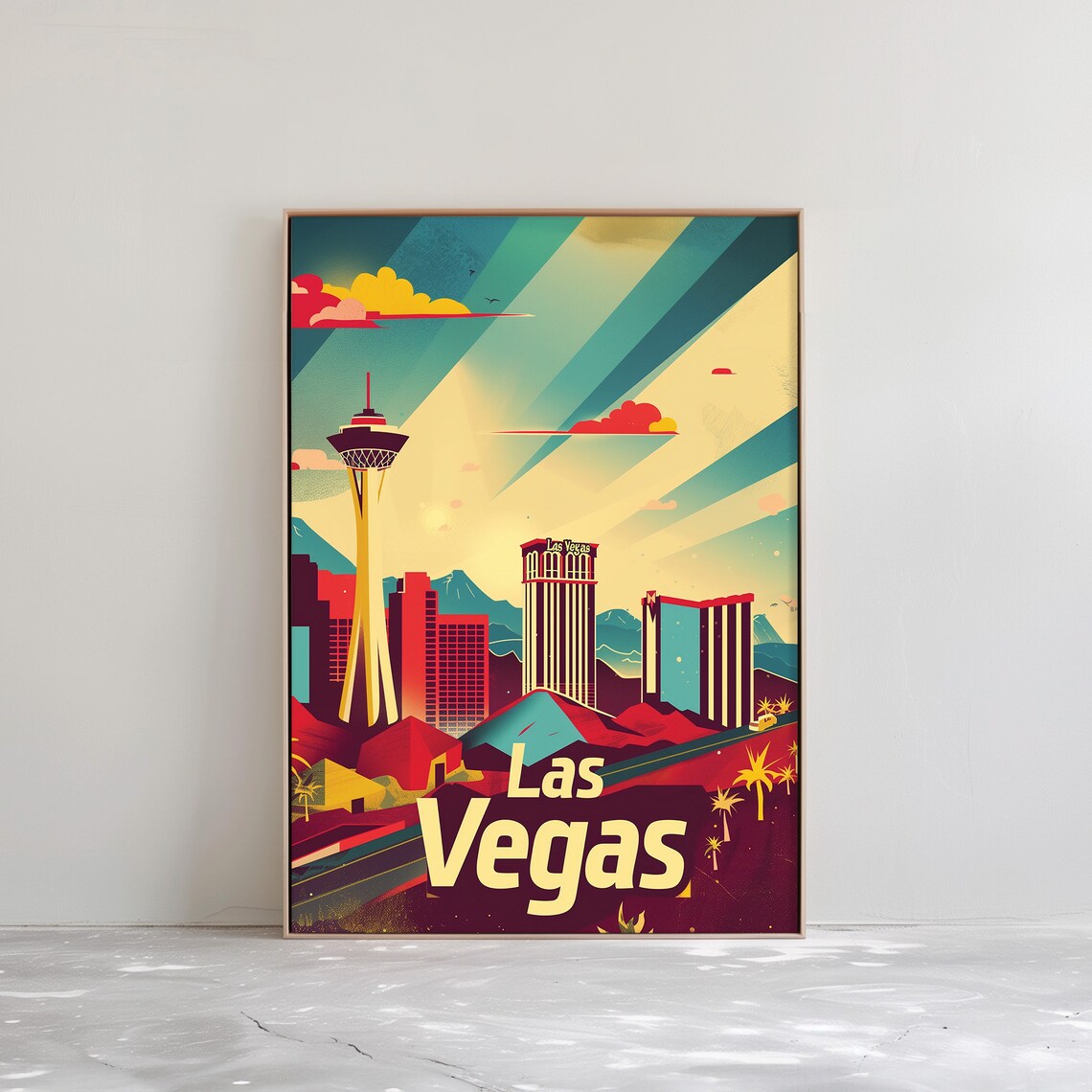 Las Vegas Retro Skyline Stratosphere Tower Vintage Travel Poster