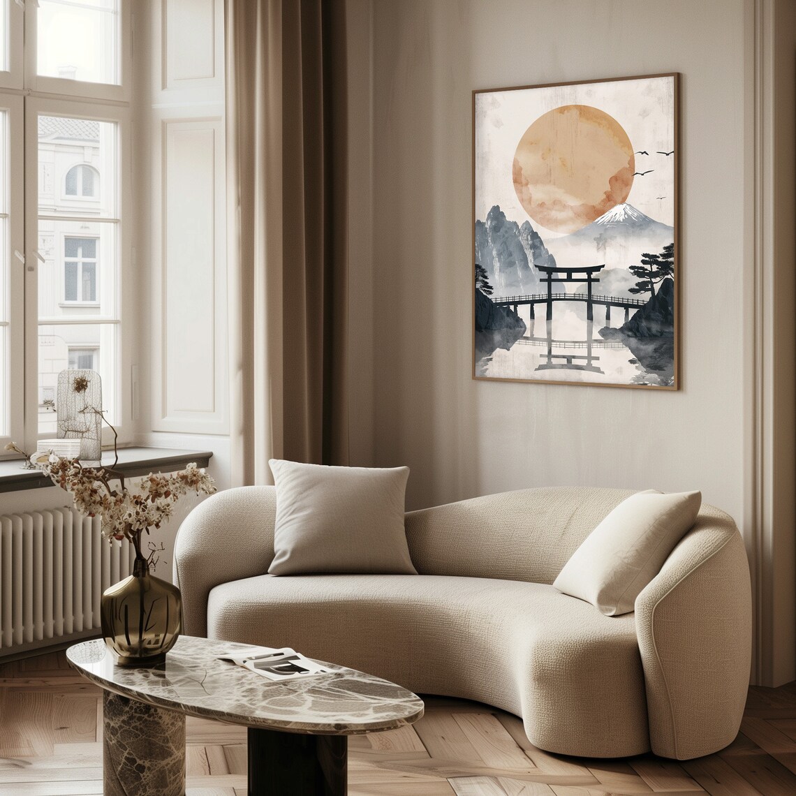 Mountain Landscape Japandi Wall Art Abstract Wabi Sabi Print Modern Japanese Decor - Image 2