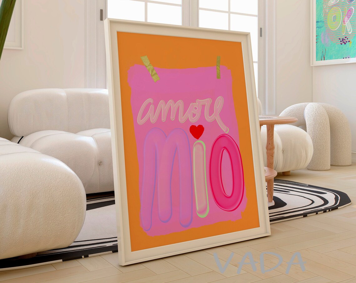 Amore Mio Trendy Quote Art Print, Colorful Wall Art - Image 4