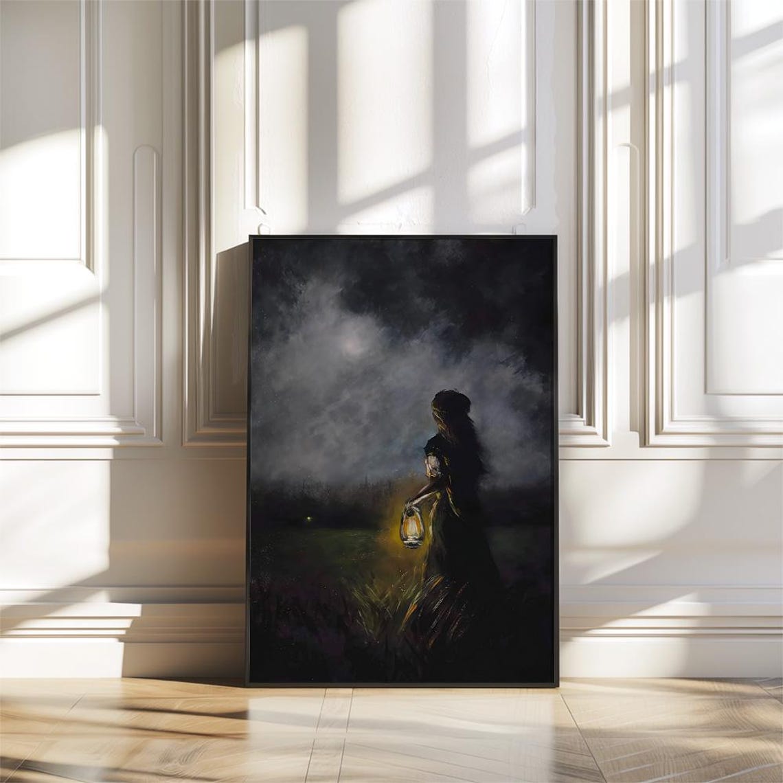 Mystical Woman With Lantern in the Dark Night Gothic Art Poster - Image 3