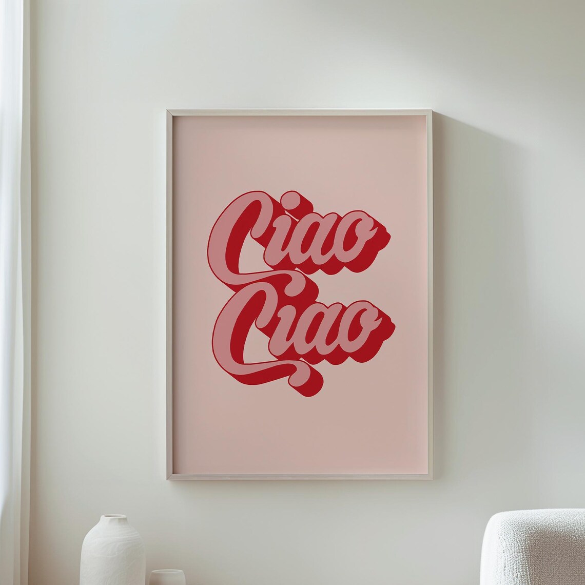 Ciao Ciao Retro Script Pink Red Typography Playful Italian Quote Art Poster