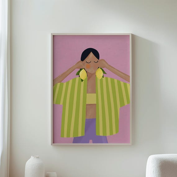 Lemon Art Summer Decor Fashion Illustration Earrings Wall Citrus Trendy Artwork Gift For Her