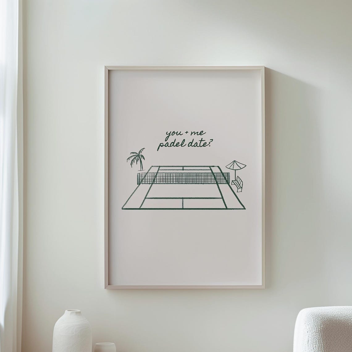 You and Me Padel Date Minimalist Court Line Drawing Gift Poster