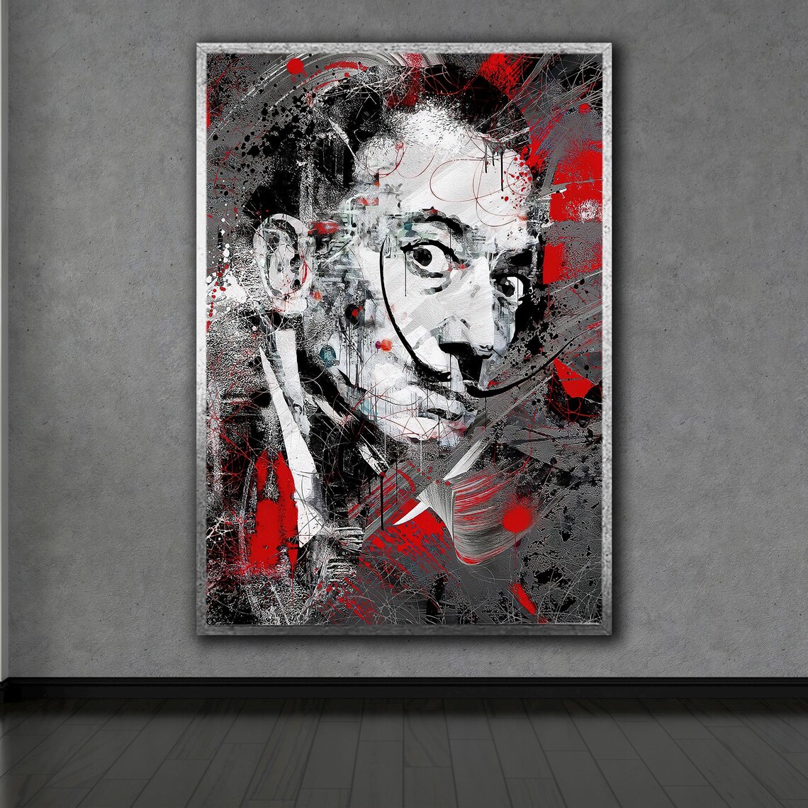 Salvador Dali Portrait in Graffiti Street Art Style Red Black Wall Art - Image 2