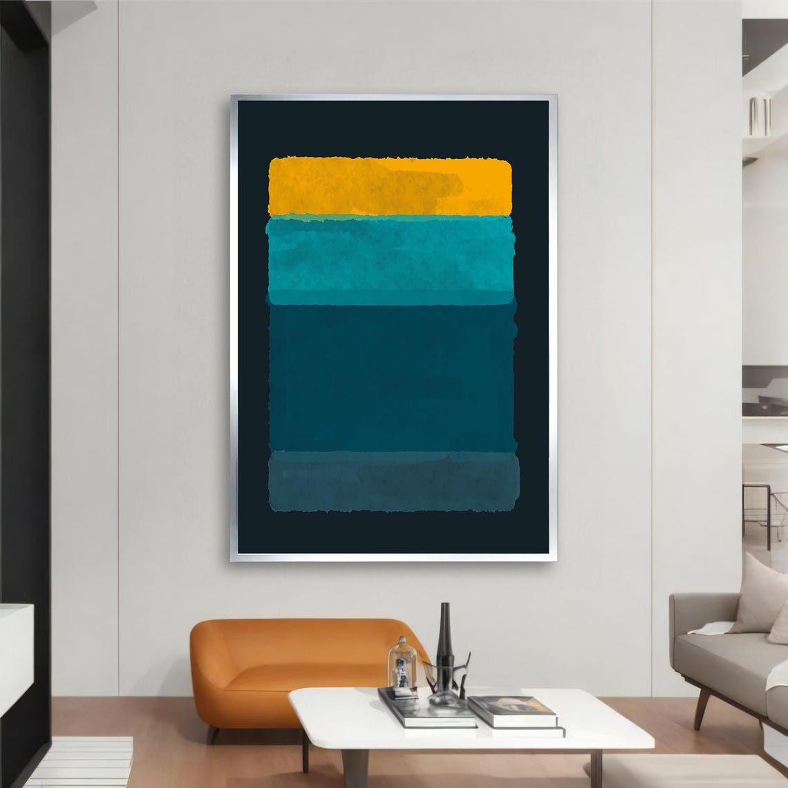 Rothko Style Gold Teal Blue Color Field Modern Abstract Poster - Image 2