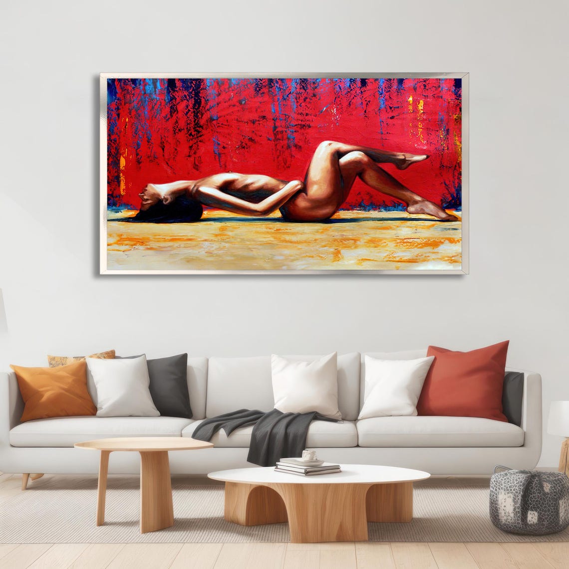 Sexy Woman Laying On Ground Wall Art Living Room Painting Naked Girl Print On Ready To Hang Home Decor - Image 2