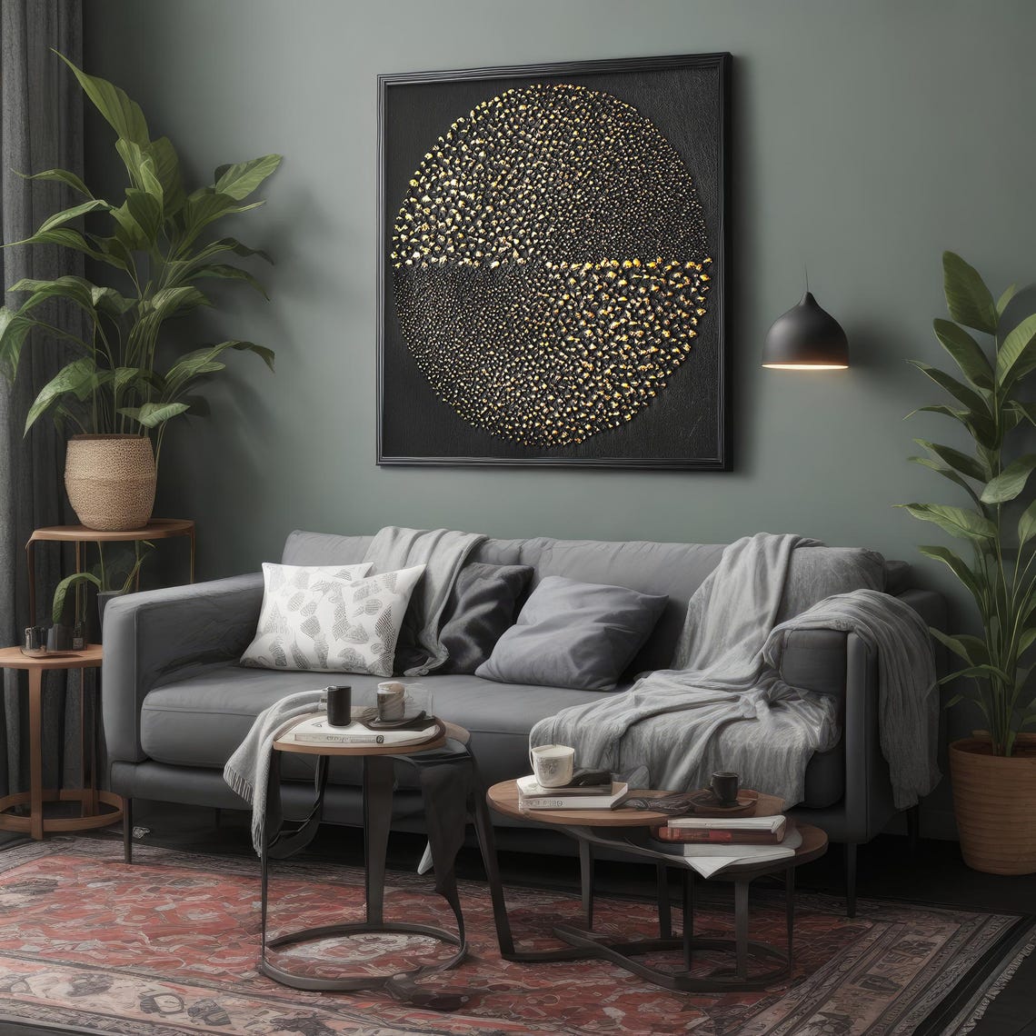 Gold Dot Circle Abstract Black Background Modern Textured Poster - Image 4