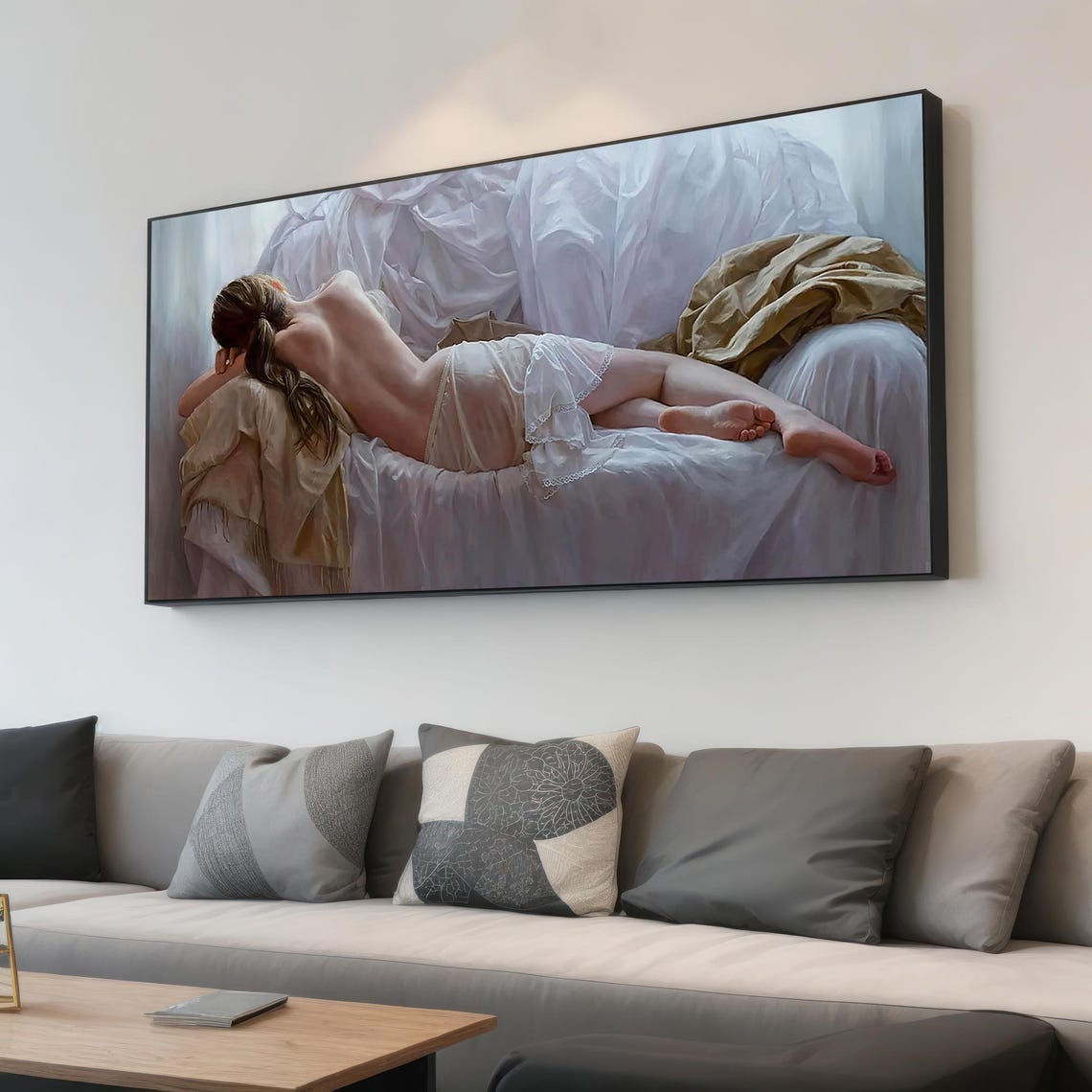 Sexy Woman Laying On Ground Wall Art Living Room Painting Naked Girl Print On Ready To Hang Home Decor - Image 3