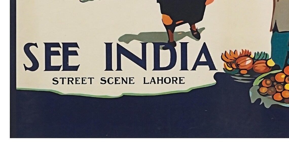 See India Lahore Street Scene Vintage 1930s Bazaar Travel Poster - Image 2