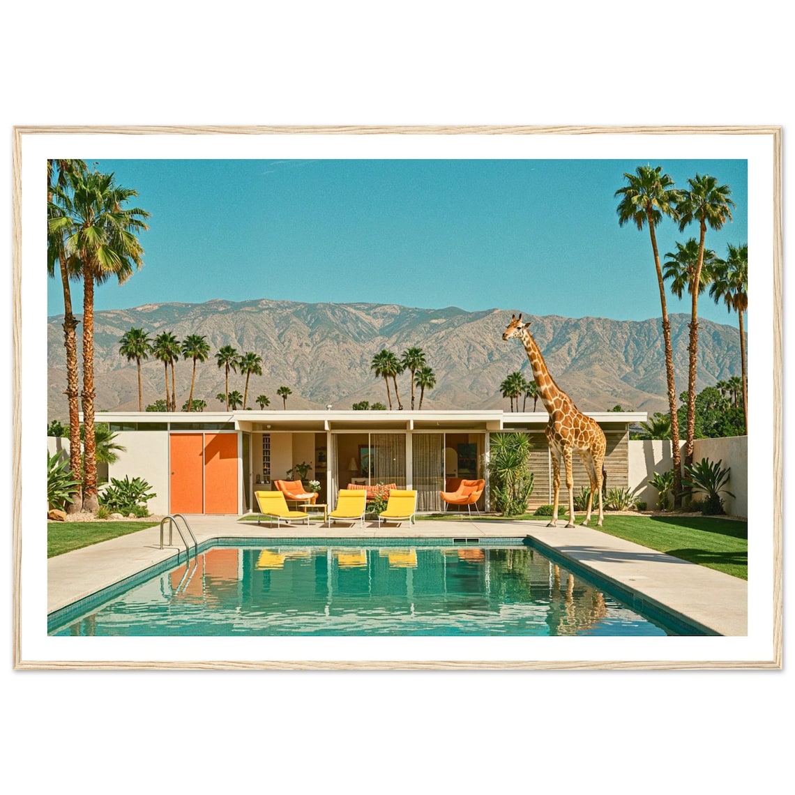 Giraffe By Pool Retro Palm Springs Art Print