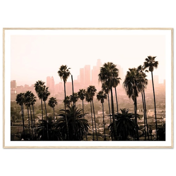 Los Angeles Skyline With Palm Trees Sepia Photography Poster Art
