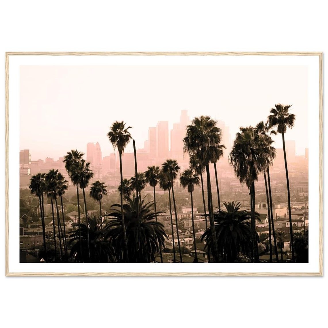 Los Angeles Skyline With Palm Trees Sepia Photography Poster Art