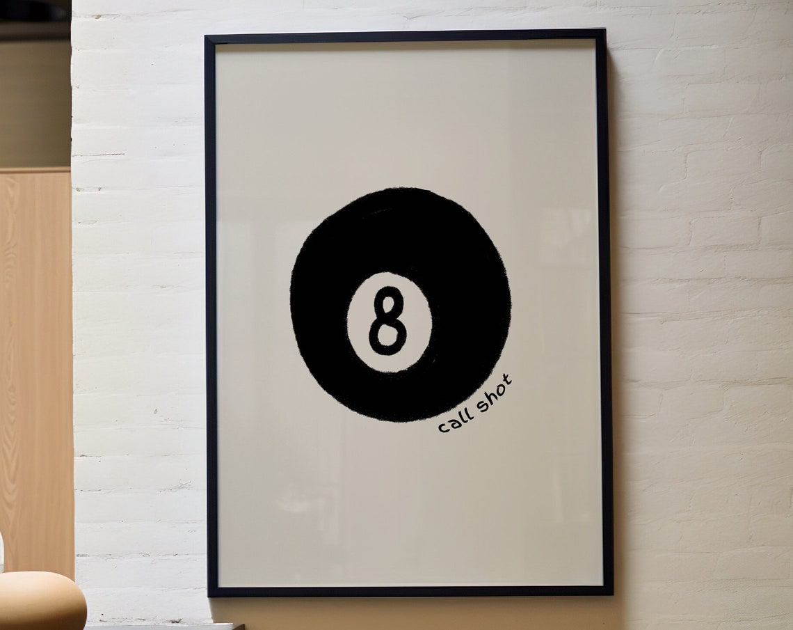 Call Shot 8 Ball Black Retro Minimalist Pool Billiards Art Poster