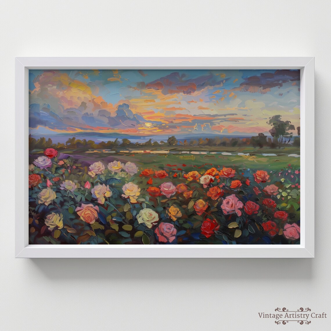 Rose Garden at Sunset Vibrant Oil Painting Romantic Floral Poster - Image 7