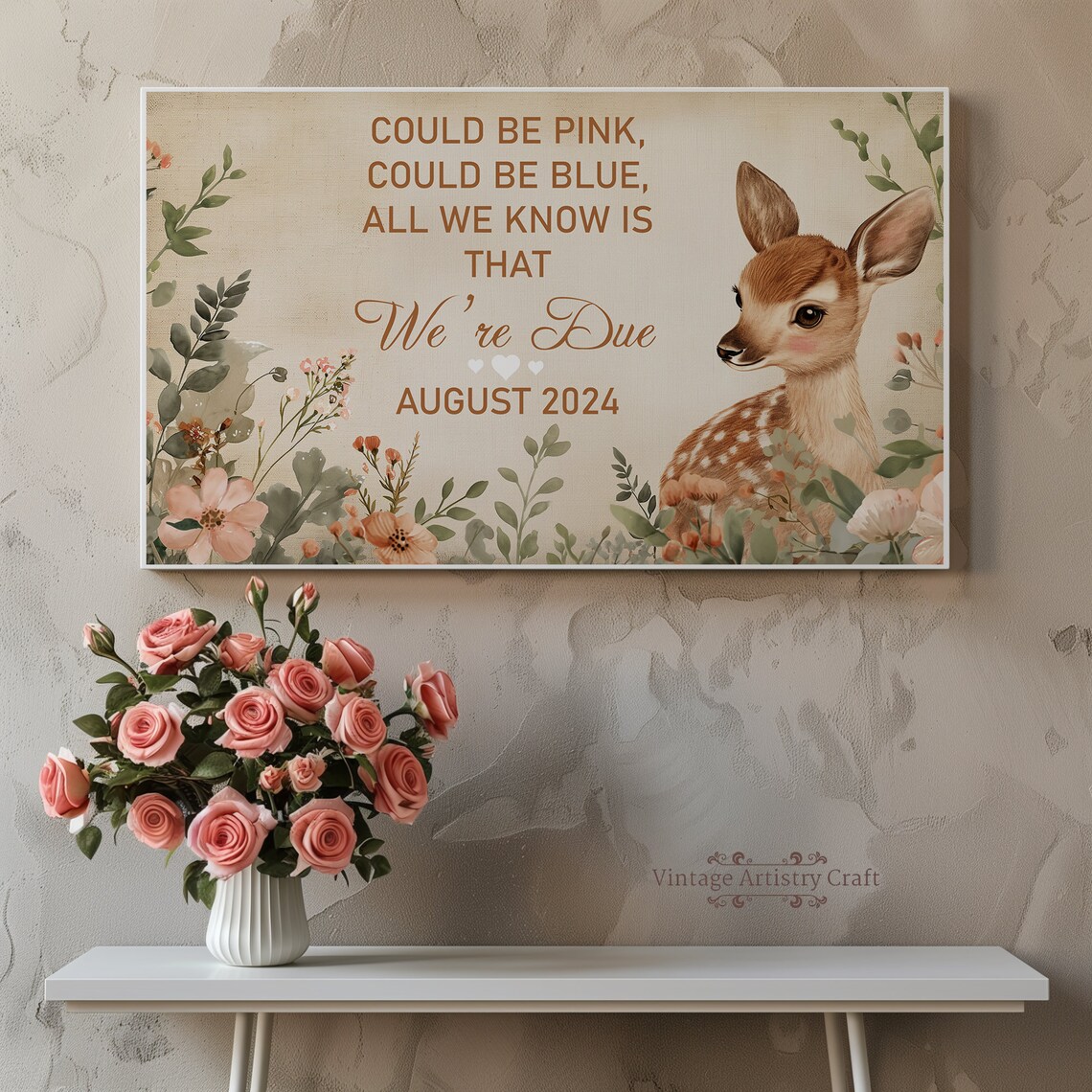Woodland Deer Pregnancy Announcement Pink or Blue Gender Reveal Poster - Image 4