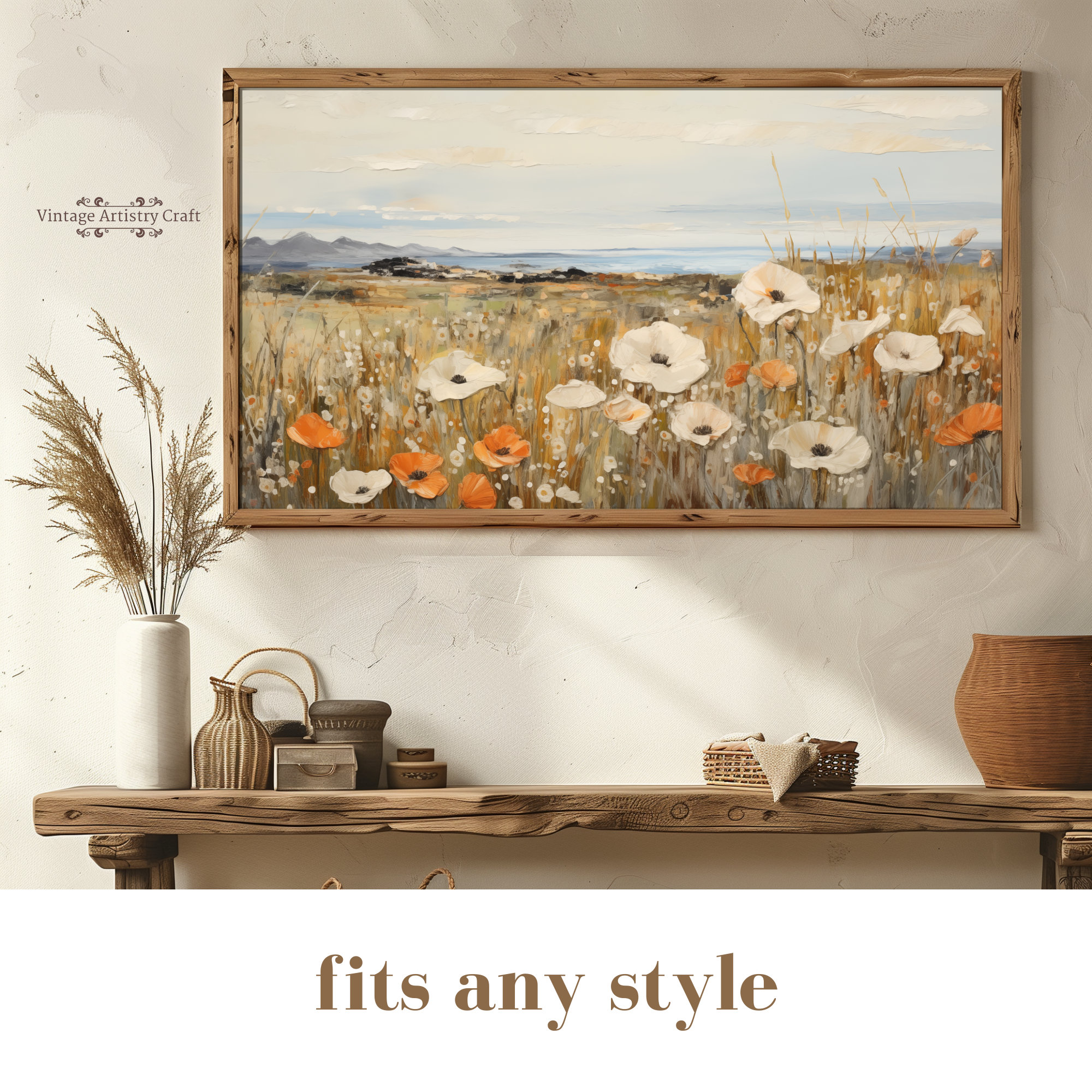 Vintage Fall Wildflower Field Landscape Art Print - Image 5