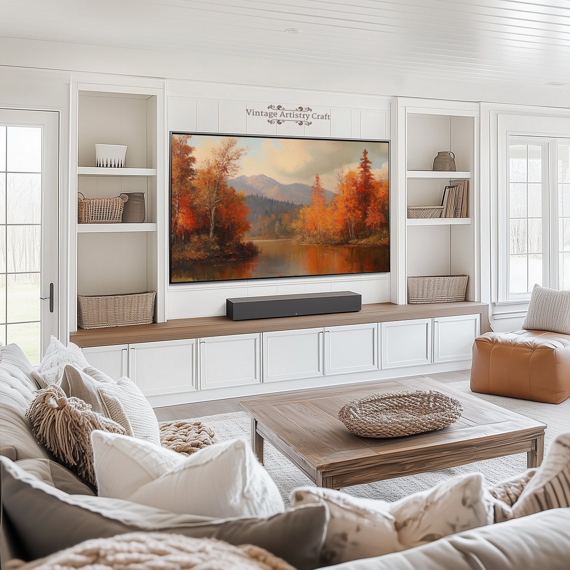 Autumn Lake Mountain Reflection Fall Foliage Landscape Painting Poster - Image 3