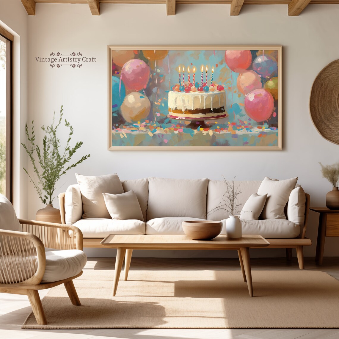 Colorful Birthday Cake Balloons Party Celebration Oil Painting Poster - Image 5