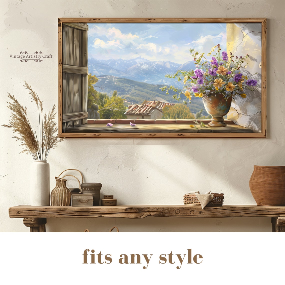 Rustic Window Sill Vase of Wildflowers Mountain Valley View Poster - Image 4