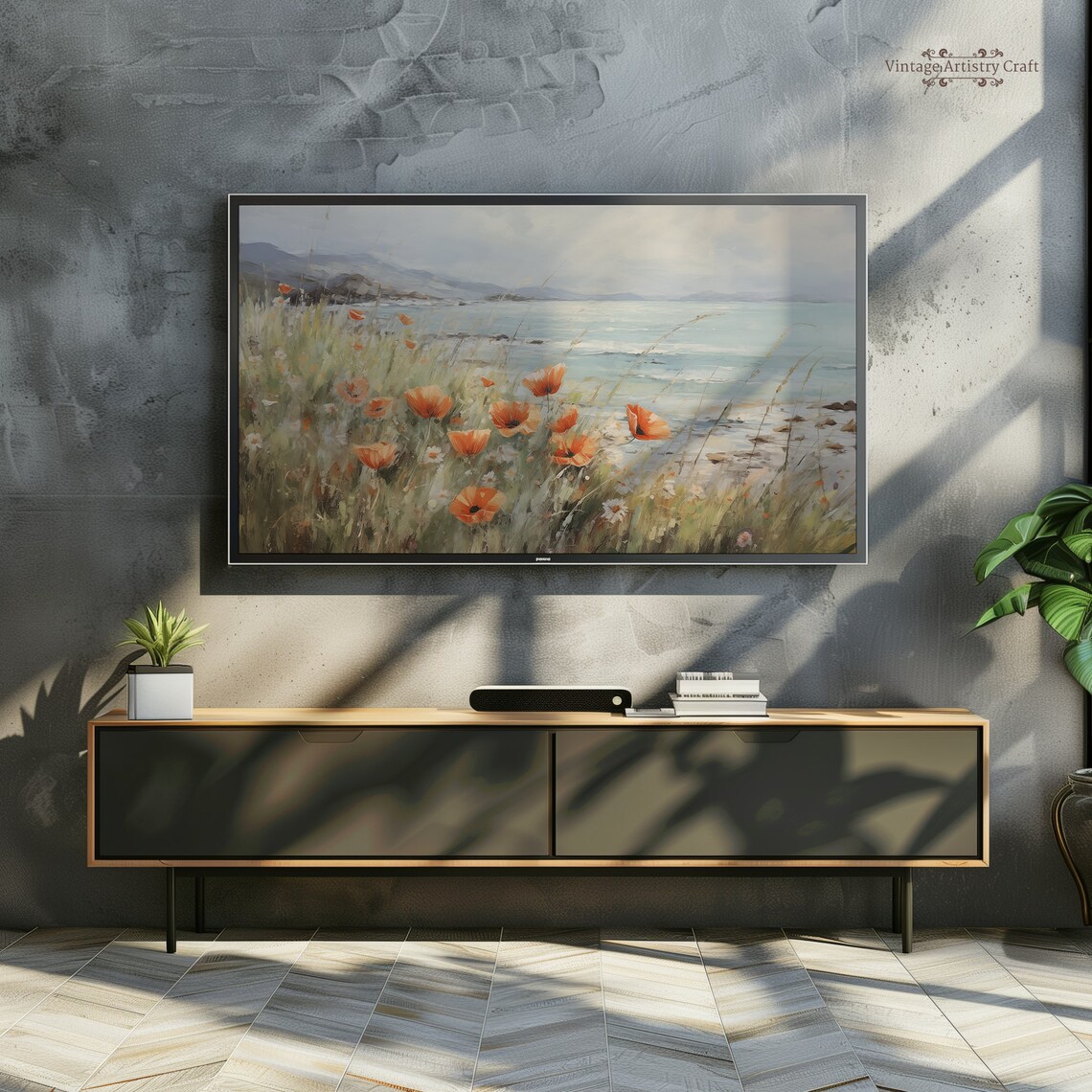 Soft Orange Poppies By The Sea Coastal Wildflower Meadow Poster - Image 4