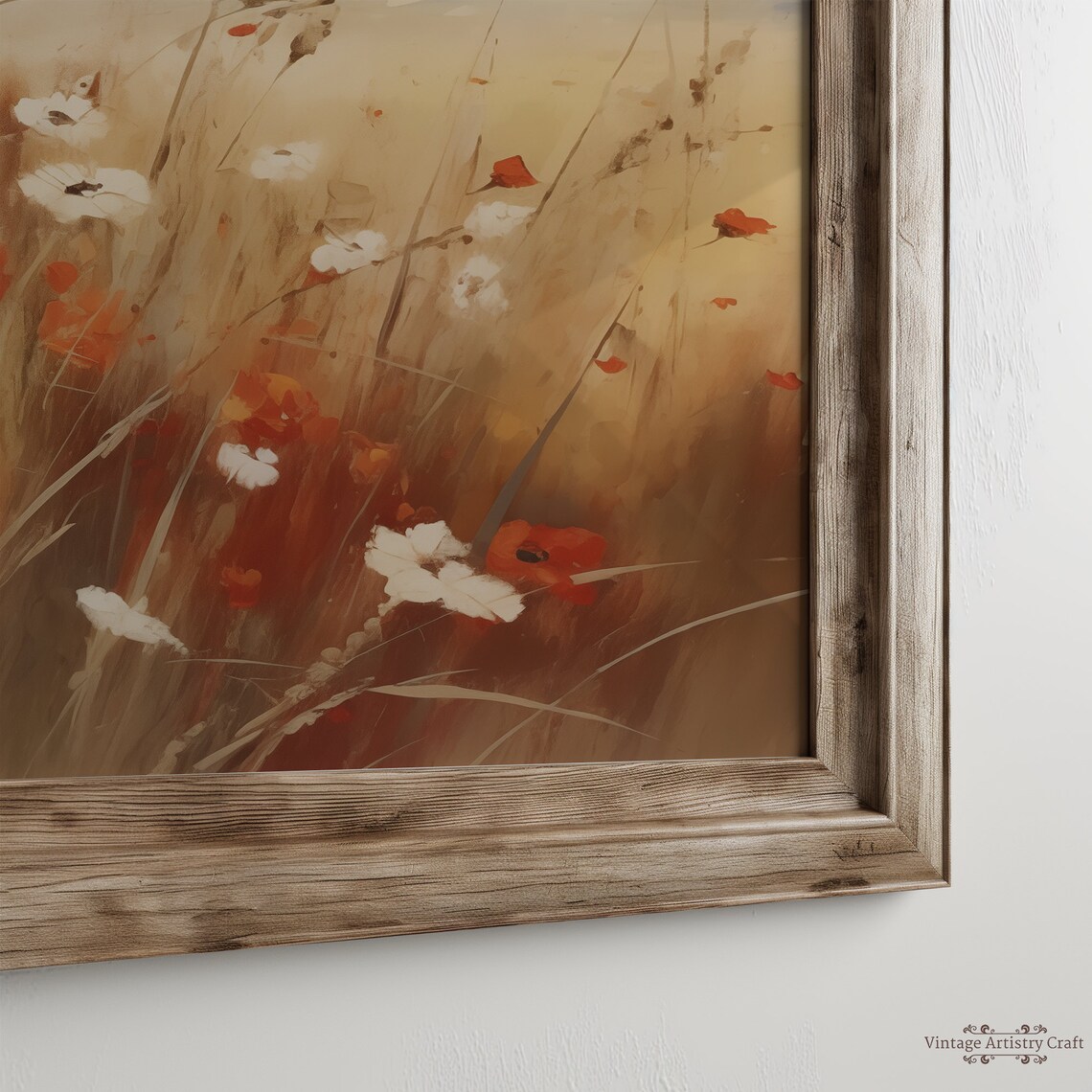 Red Poppies Wildflower Meadow Golden Field Vintage Oil Poster - Image 6