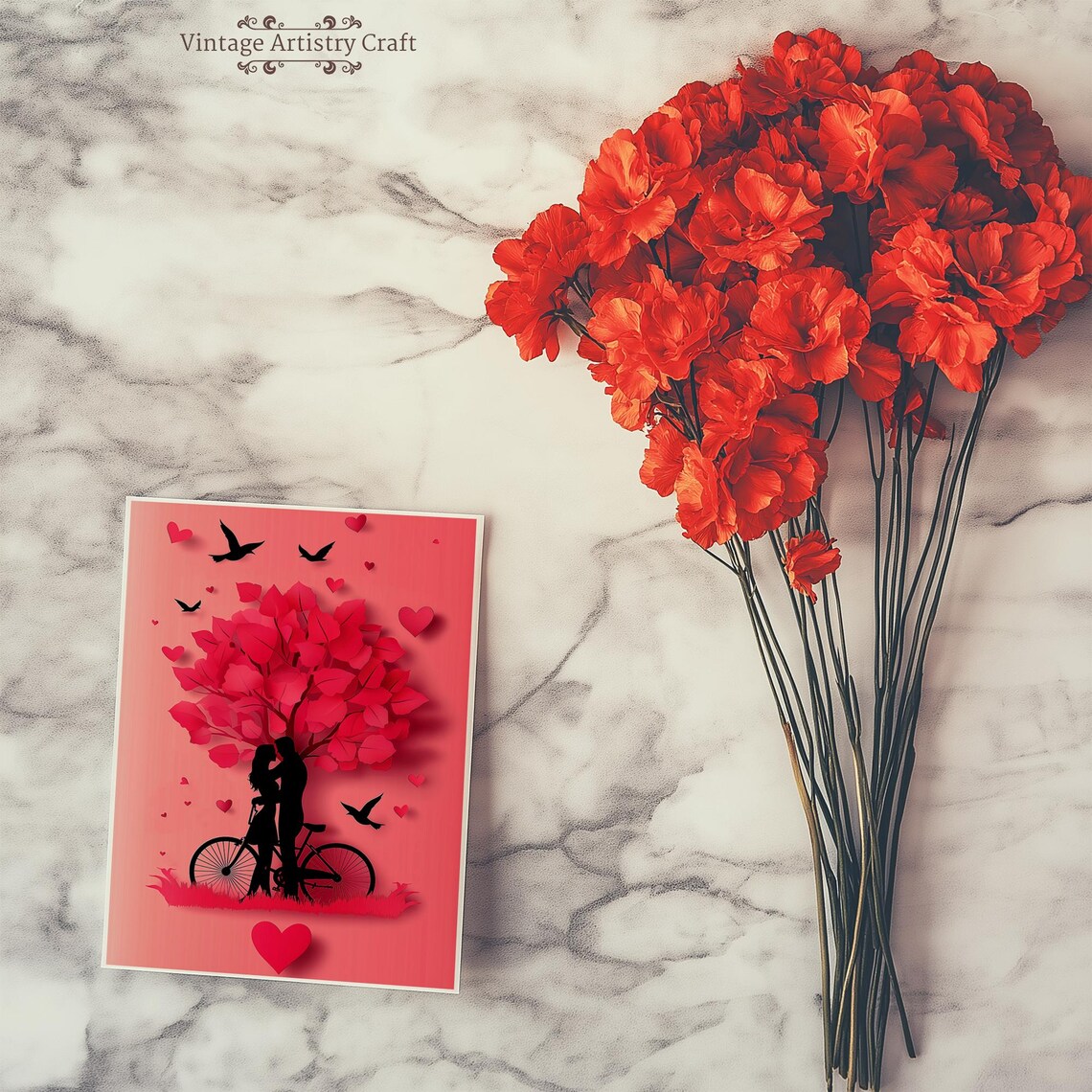 Romantic Couple Heart Tree Bicycle Valentines Day Card Design Poster - Image 7