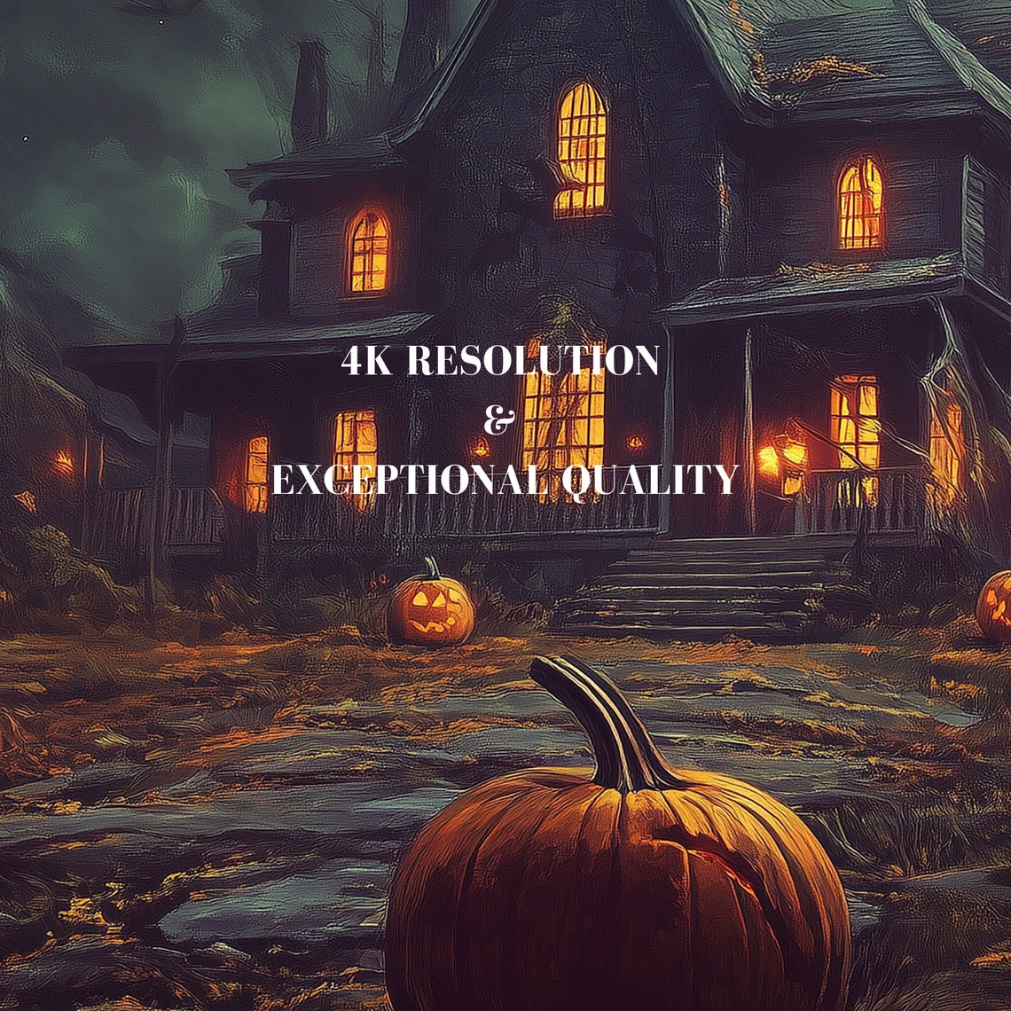 Spooky Haunted House Night Pumpkins Bats Full Moon Halloween Poster - Image 7