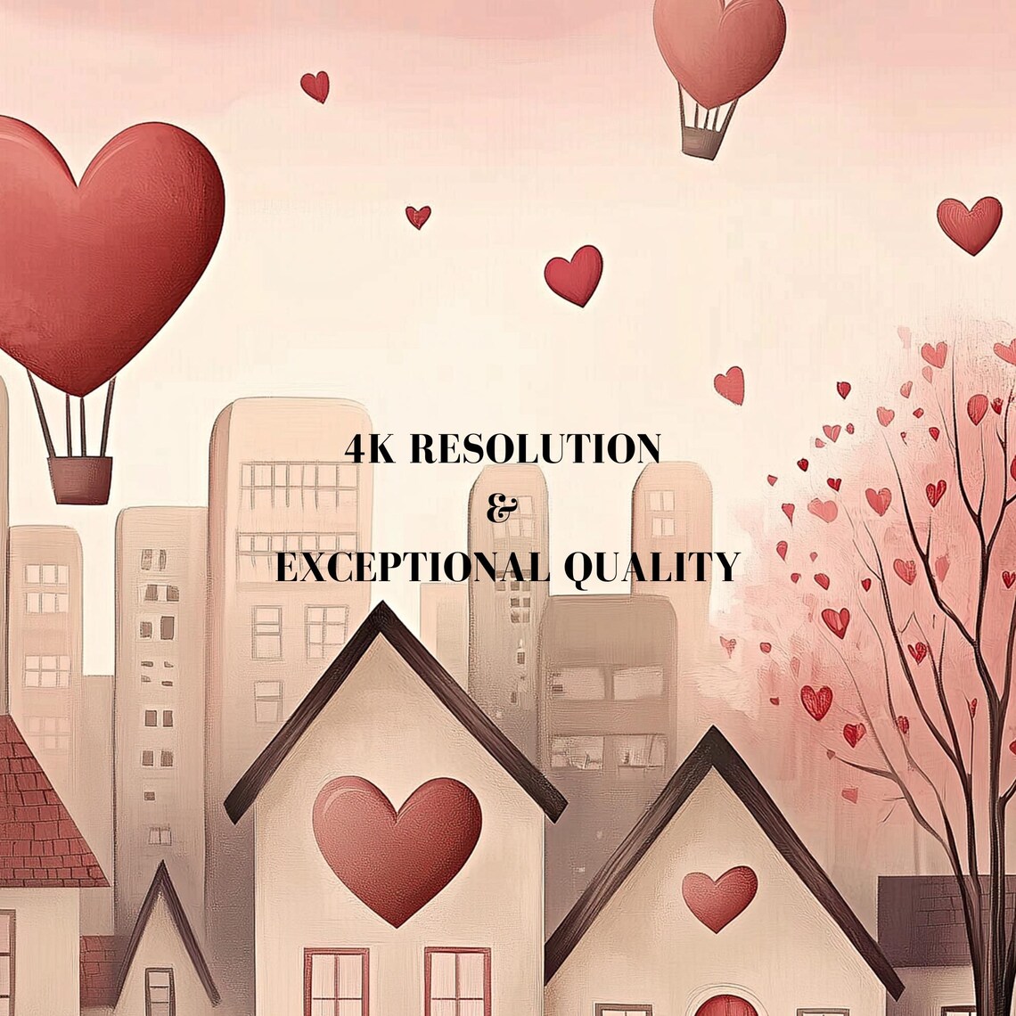 Heart Hot Air Balloons Pink Cityscape Romantic Valentines Poster - Image 7