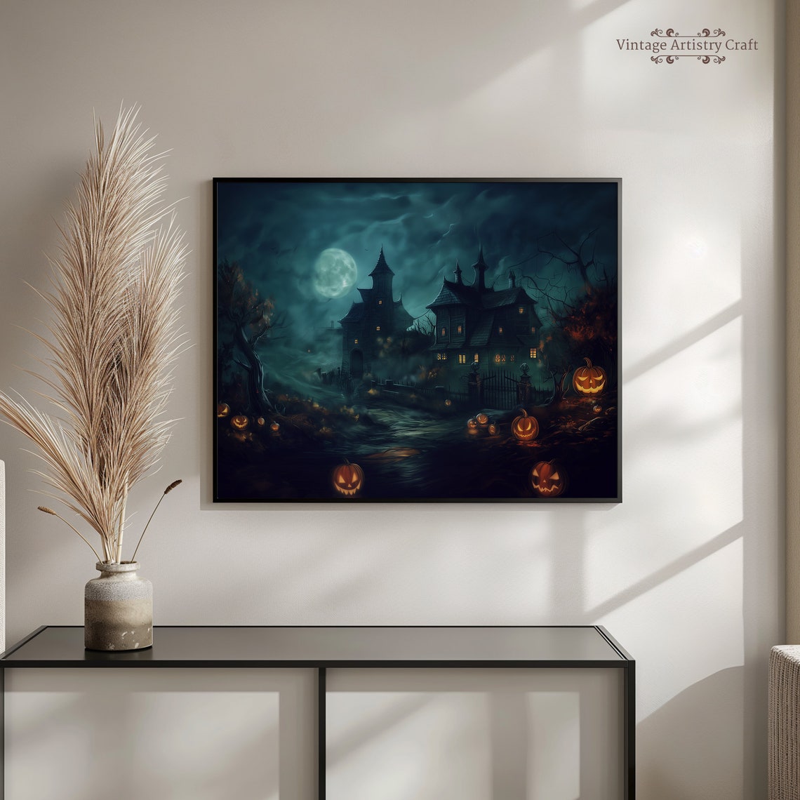 Haunted House Halloween Vintage Moonlit Spooky Pumpkins Poster - Image 6