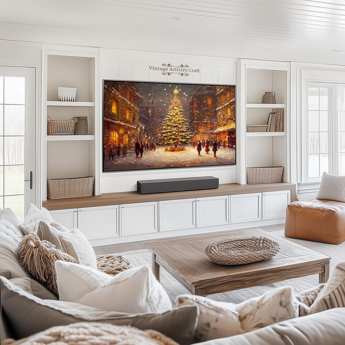 Christmas Tree Gifts Snowy Town Square Winter Night Market Poster - Image 3