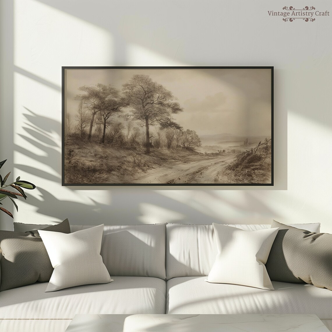 Antique Sepia Ink Trees Landscape Sketch Vintage Country Road Poster - Image 8