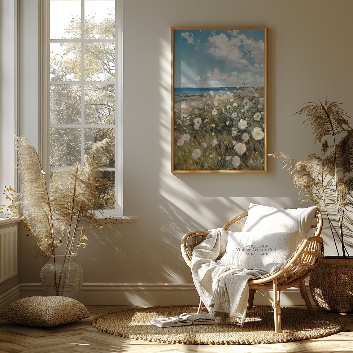 White Wildflowers By The Sea Breezy Coastal Meadow Art Poster - Image 8