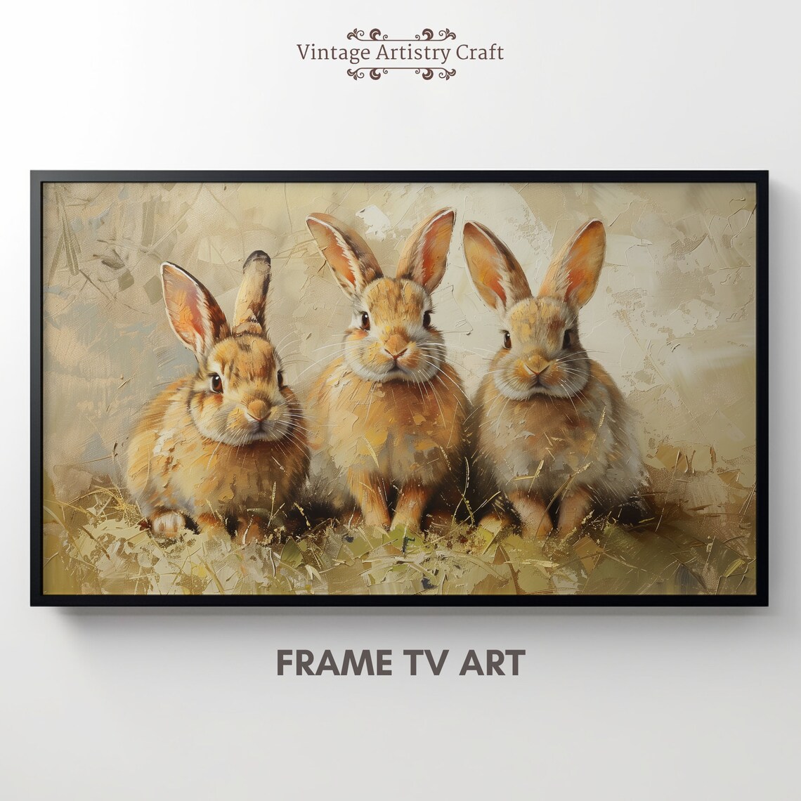 Three Adorable Bunnies Portrait Vintage Rabbit Oil Painting Poster - Image 6