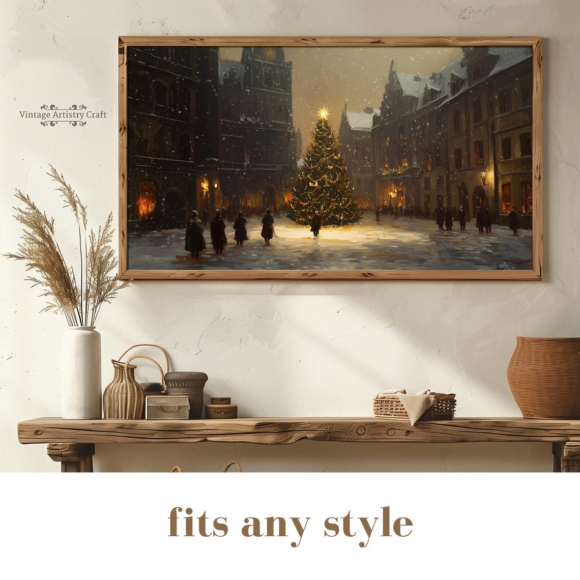 Snowy Old Town Square Christmas Tree Winter Festive Night Poster - Image 8