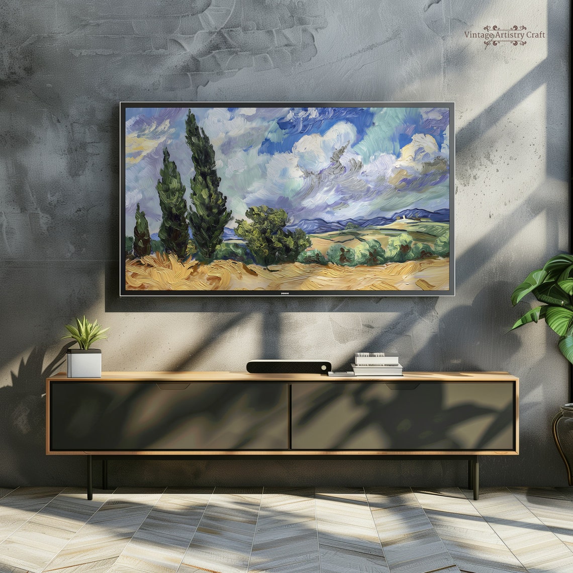 Cypress Trees Golden Wheat Field Van Gogh Style Swirling Sky Poster - Image 6