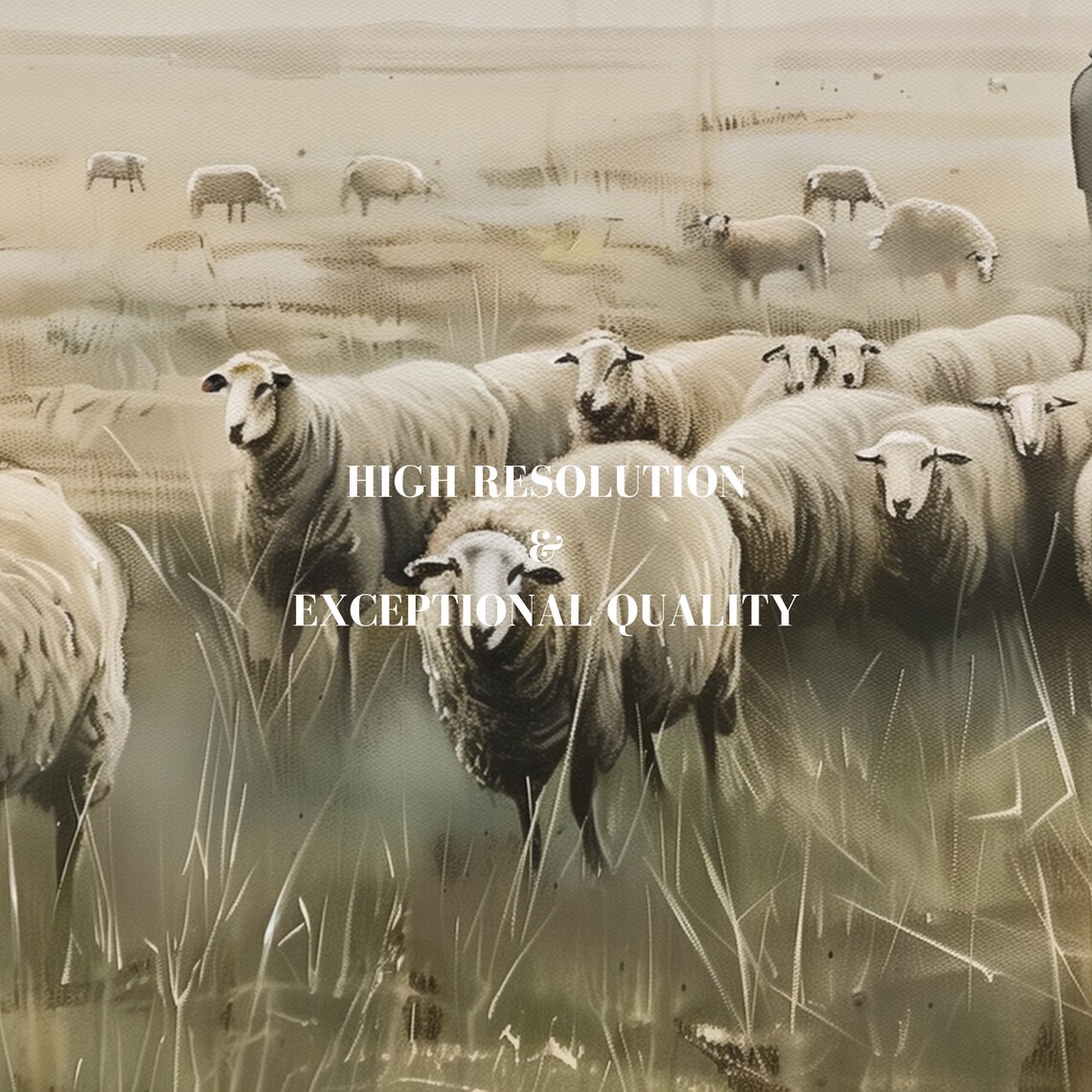 Sheep Flock In Misty Field Pastoral Vintage Painting Art Poster - Image 6