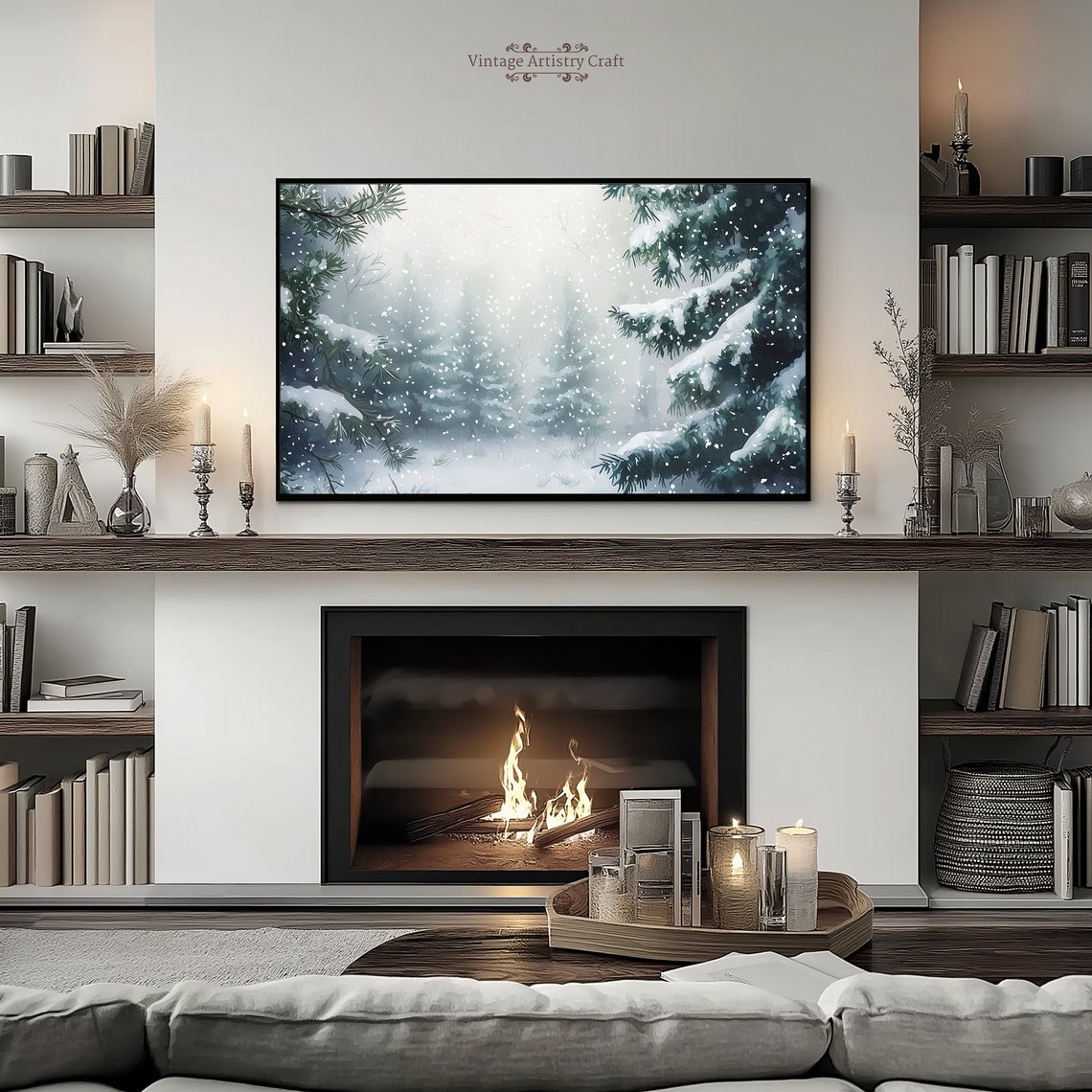 Falling Snow Through Snowy Pines Peaceful Winter Forest Poster - Image 3