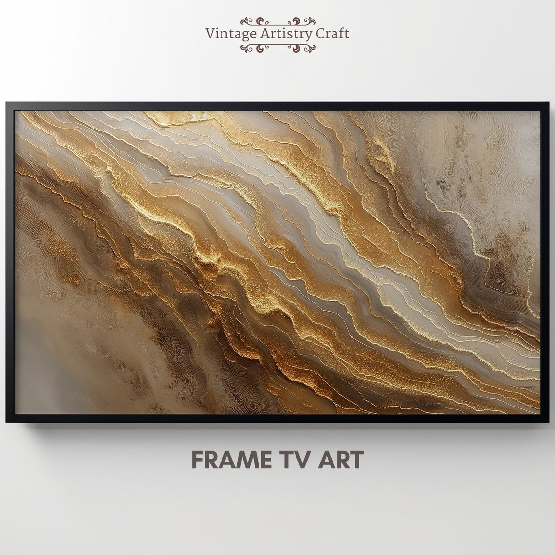 Luxurious Gold Marble Veins Abstract Brown Swirl Texture Wall Art - Image 6