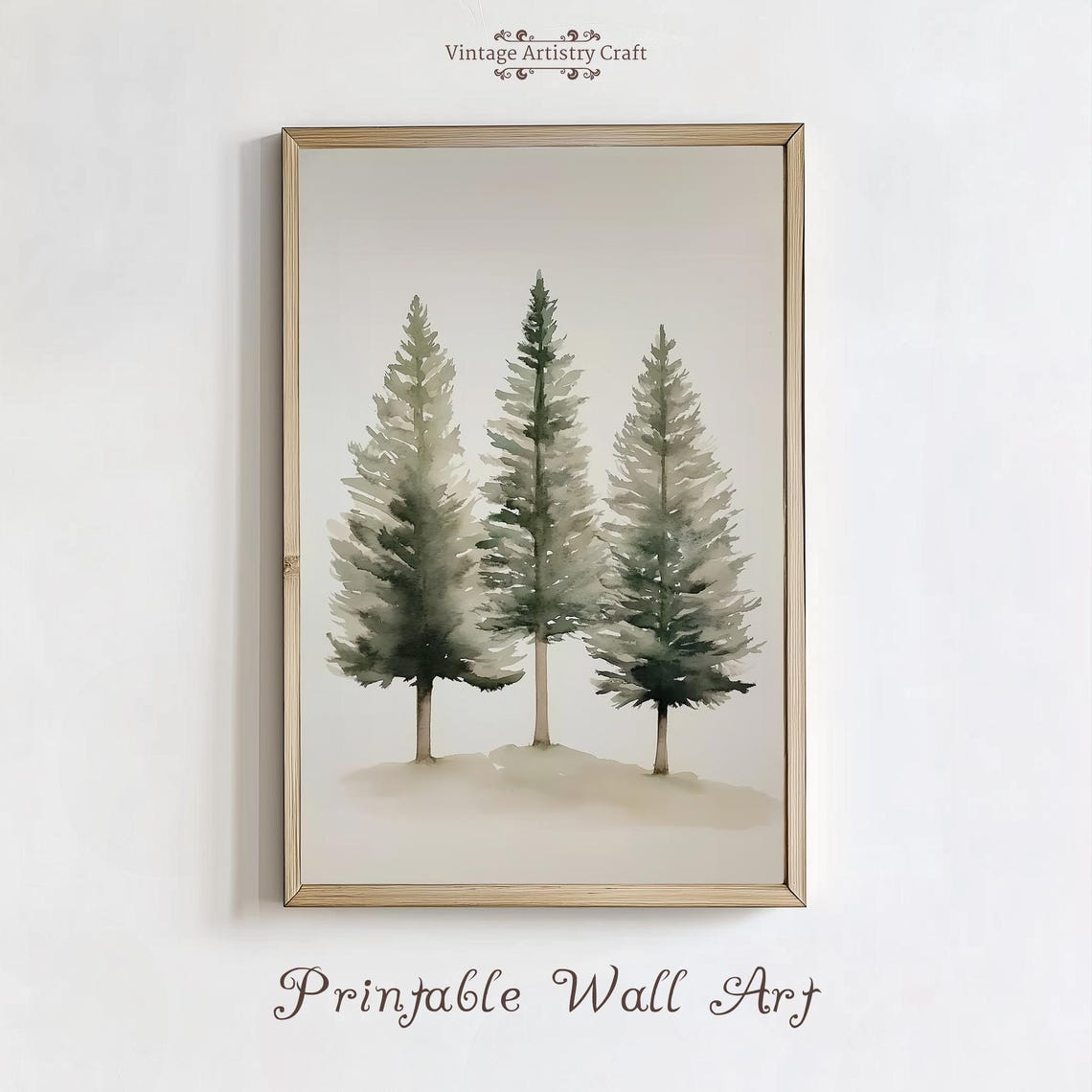 Watercolor Pine Trees Trio Winter Forest Minimalist Neutral Poster - Image 8