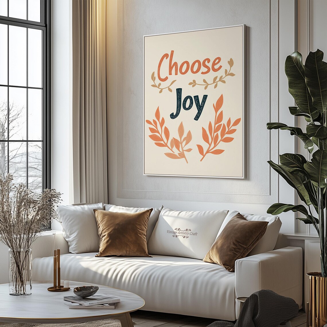 Choose Joy Hand Lettered Motivational Quote Botanical Poster - Image 5