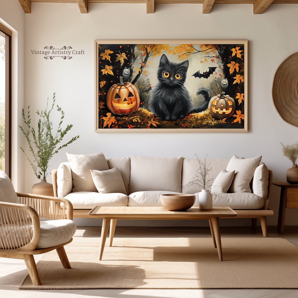 Halloween Haunted Forest Cat Art Print, Vintage Gothic - Image 3