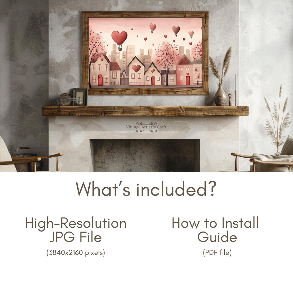 Heart Hot Air Balloons Pink Cityscape Romantic Valentines Poster - Image 6