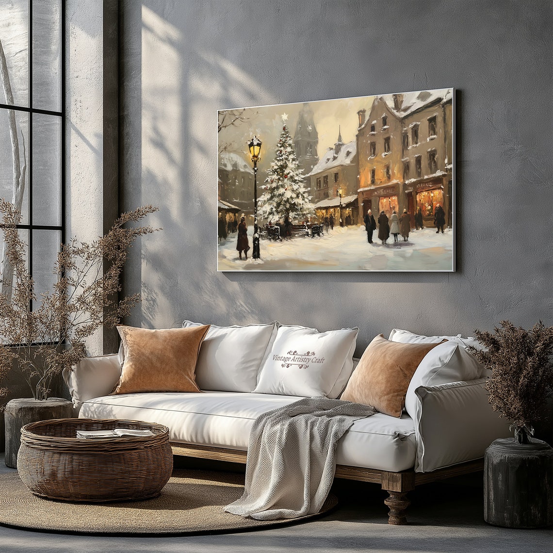 Frame Tv Art Street Christmas Town Warm Moody Winter Vintage Oil Painting Farmhouse Christmas Tv Decor 4k - Image 2